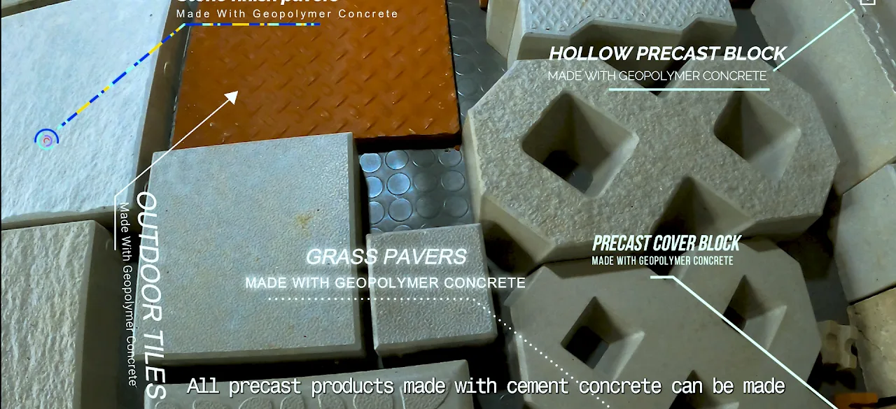 GEOPOLYX® geopolymer precast range: hollow precast blocks, grass pavers, cover blocks, outdoor tiles