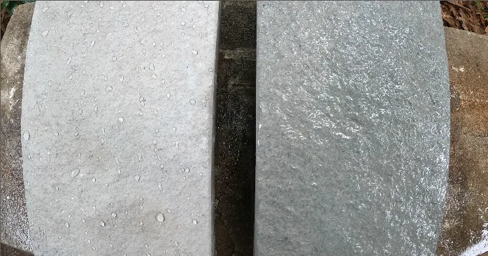 Water beading on dense geopolymer concrete blocks showing low permeability